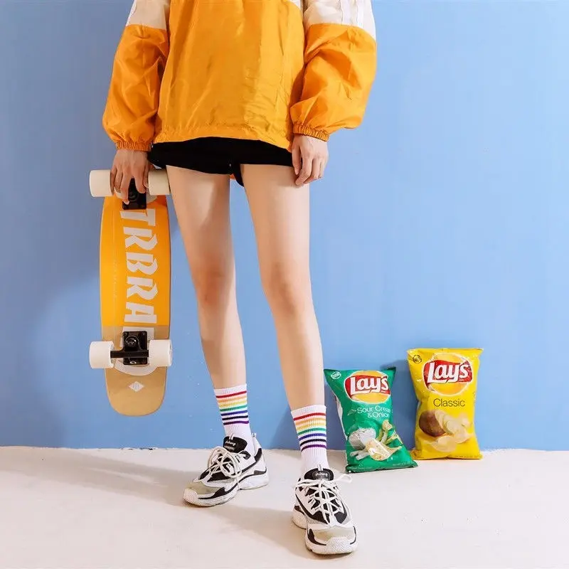 Tất Nam Nữ Cổ Cao Họa Tiết Cầu Vồng Vớ Nữ Cổ Cao Style Trẻ Trung 4