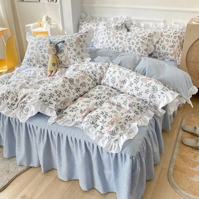 Bộ đồ giường, Phong cách INS, Bộ bốn mảnh, Vải dày và sần, Vỏ chăn, Hình ảnh có cấu hình cao, Thích hợp cho ký túc xá sinh viên, Bộ ba mảnh, Bao gồm ga trải giường và ga trải giường 6