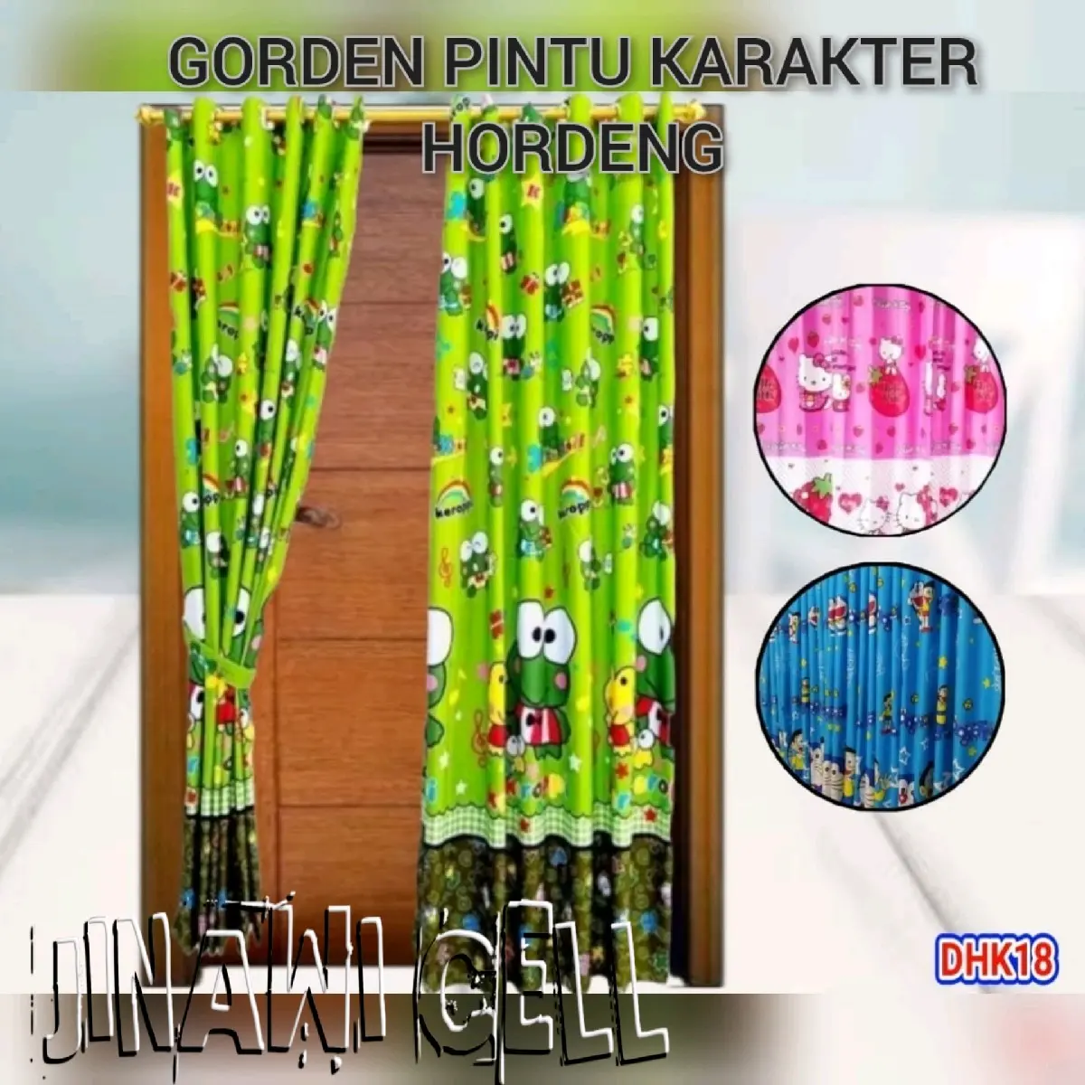 GORDEN KARAKTER SATIR KARAKTER TIRAI KARAKTER DHK18 PINTU Kain Hellokitty Katun Hijau Jendela Pink Curtain