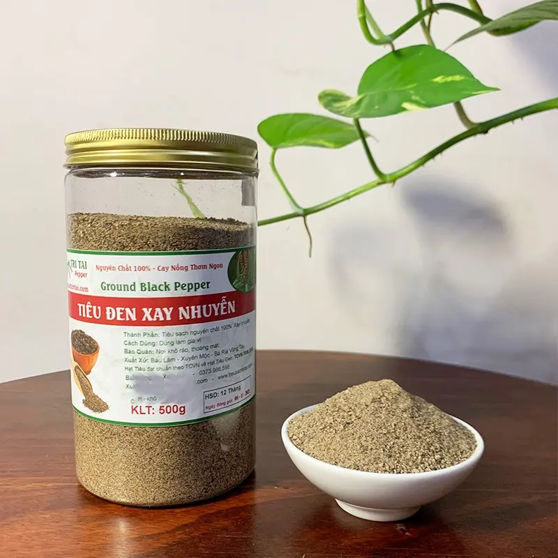 Tiêu Đen Xay Nhuyễn Nguyên Chất - Cay Nồng Thơm Ngon - Hủ 500g - Tiêu Sạch Trí Tài Gia Vị