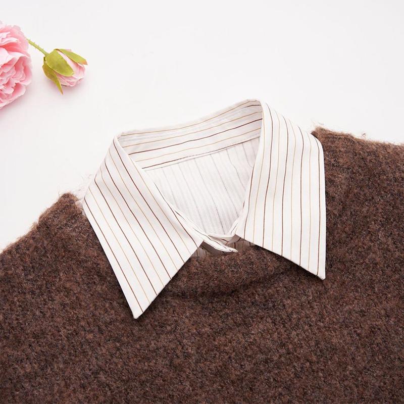 Product Introduction of Fashion Cotton Stripes Fake Collar Detachable Vintage False Blouse Collar Classic Casual Front Tie for Women 32