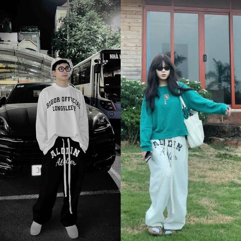 Quần suông nỉ hai da In Lụa cao cấp Nam Nữ Unisex ALODIN.atedier - Nỉ Menswear ống rộng