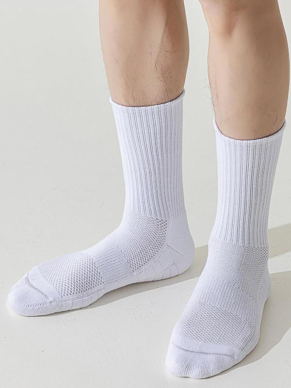 Men's 3 Pairs Solid Crew Socks, Sporty Breathable Sweat-Absorbing Mid Calf Socks For Outdoor Activities, Men's Socks For All Seasons 3
