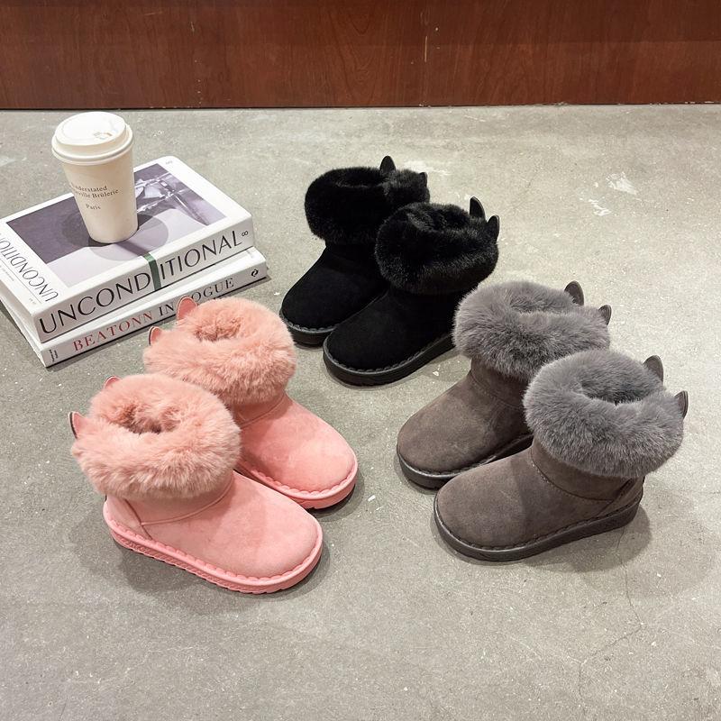 Bốt Đi Tuyết Trẻ Em HK Bốt Bông Cho Bé Gái Mùa Đông 2024 Hàng Mới Về Bốt Bé Trai Lót Lông Cừu Thích Hợp Cho Bé Cỡ Trung Bình Và Lớn Giày Trẻ Em