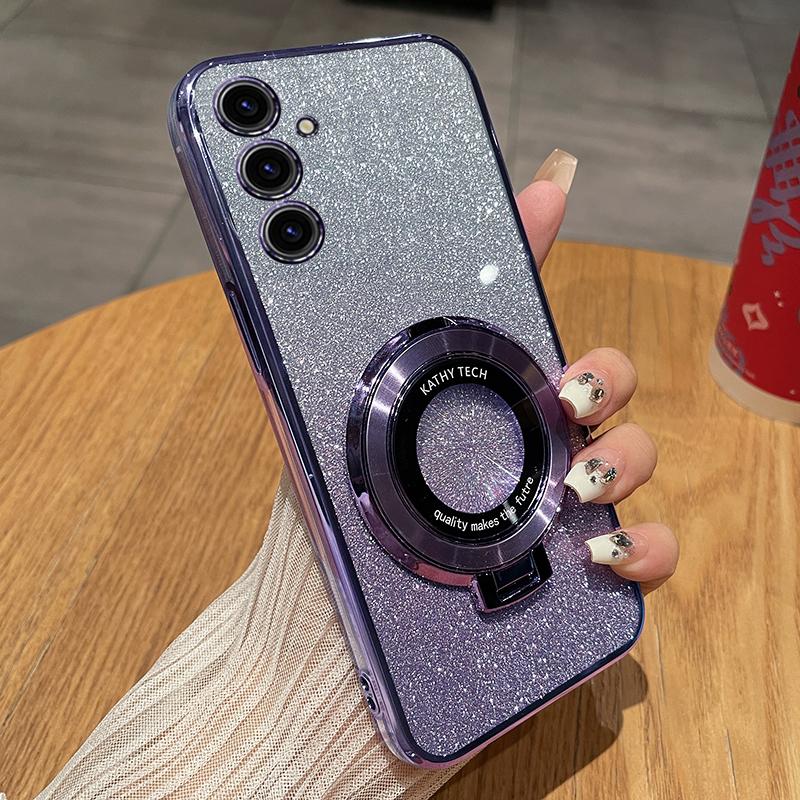 Product Introduction of For Samsung Galaxy A15 4G A15 5G A25 A35 A55 Case with Electroplated Stand Bracket Fashion Luxury Glitter Phone Cases Clear Soft TPU Silicone Shockproof Protective Back Cover Camera Protect Casing 1
