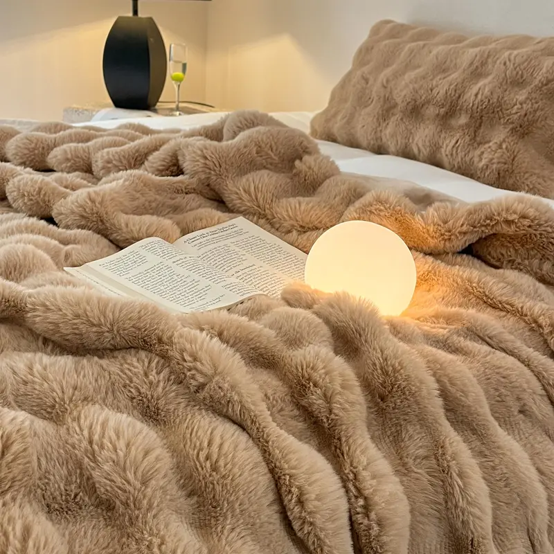 Solid Color Fluffy Blanket, 1 Count Soft Comfortable Warm Throw Blanket, Air Conditioned Room Bed Blanket, Bedding Supplies for Home Office Travel 2
