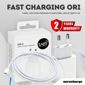 AuraCharge - Fast Adaptor 20 Kabel Lighting ip 5/5s/6/6s/7/8/SE/X/XR/XS/XS Max/11/12/13/14 Asli