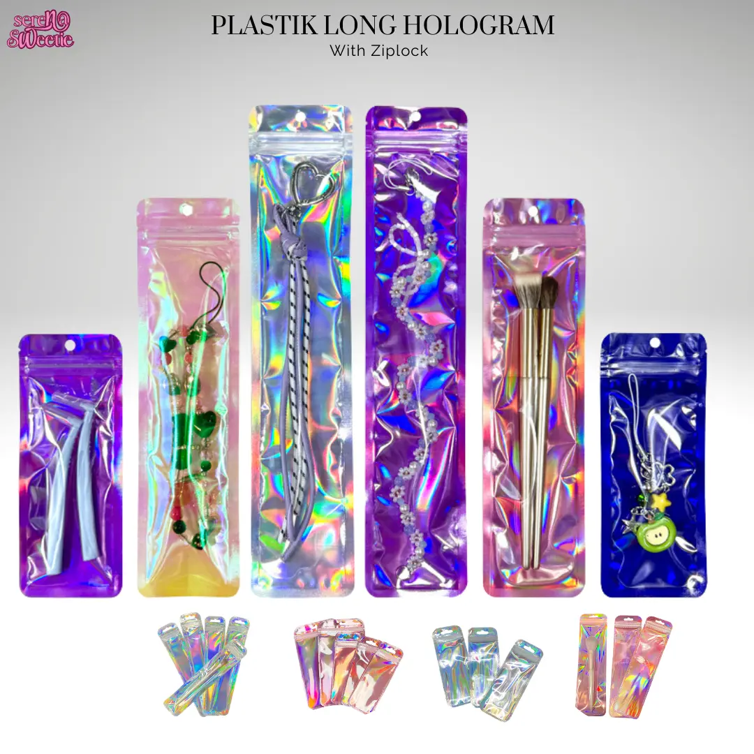 Isi -+50 Long Plastik OPP Hologram Plastik Klip Hologram Flat Ziplock Hologram Foil Aksesoris home organizer