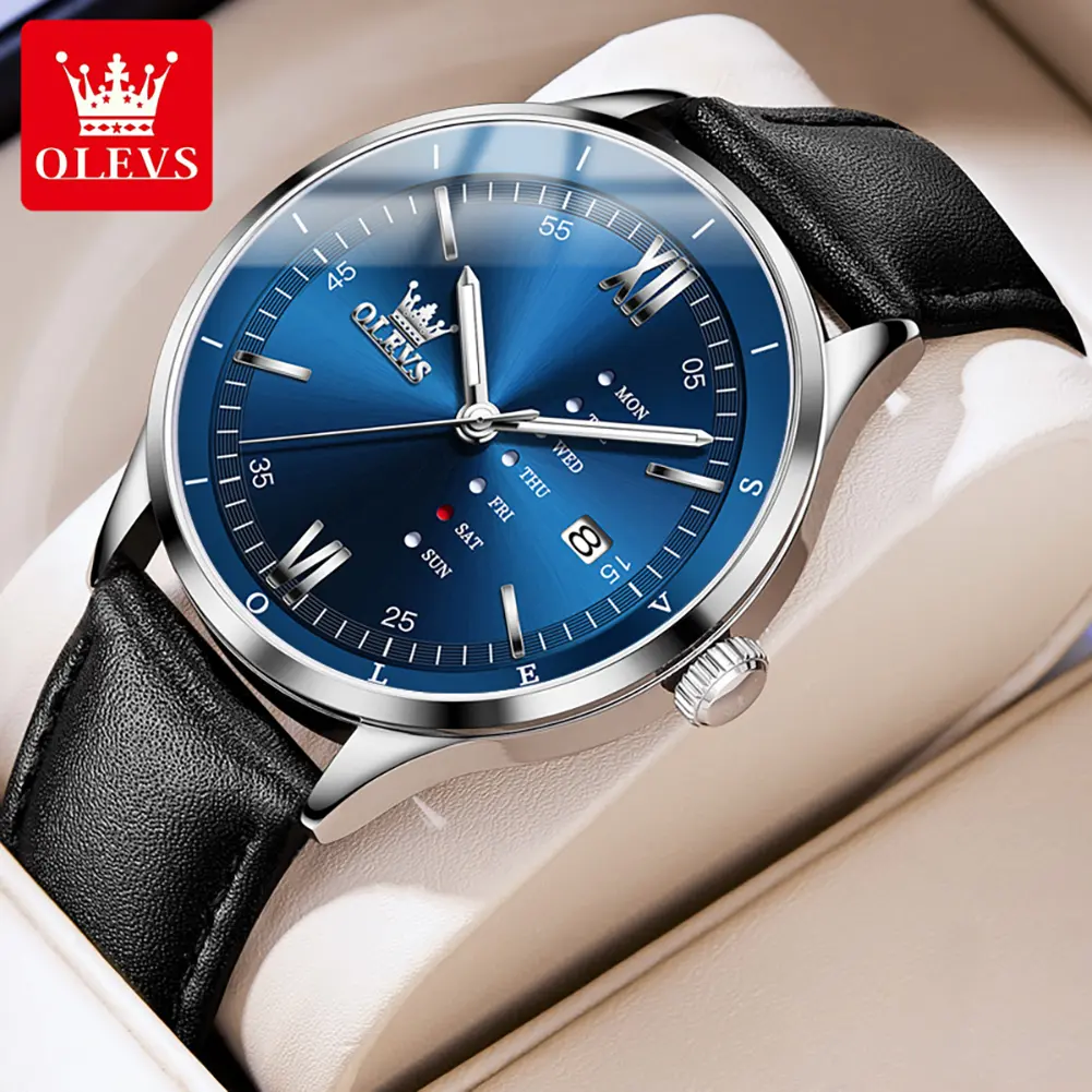Đồng Hồ OLEVS Dành Cho Nam, Chính Hãng Và Nguyên Bản, Phong Trào Nhập Khẩu Chính Thức, Đồng Hồ Thạch Anh, Chống Thấm Nước, Dạ Quang, Có Lịch, Dây Da Watch Đeo Tay