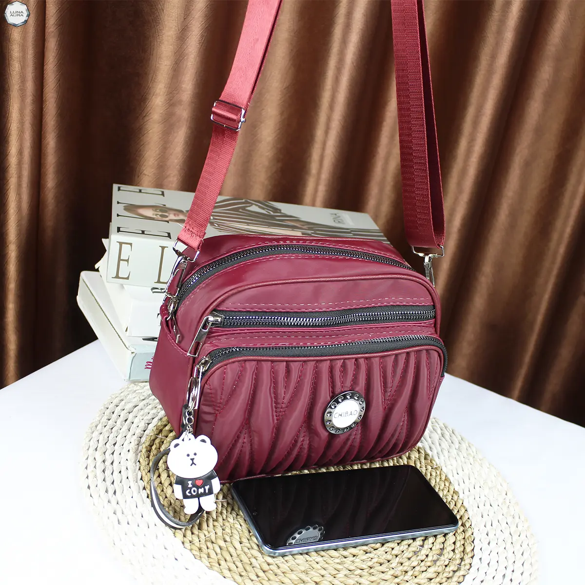 LUNA AURA Tas Selempang Bahu Wanita Briana 3 Ruang New Bordir IW 97 Slingbag Cocoly Terbaru Tas ootd