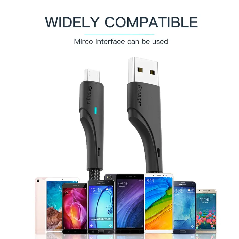 Essager Nóng bán Dây Cáp Sạc Nhanh 3a type c / micro usb 2m / 3m 2 Trong 1 Cho Điện Thoại android 7