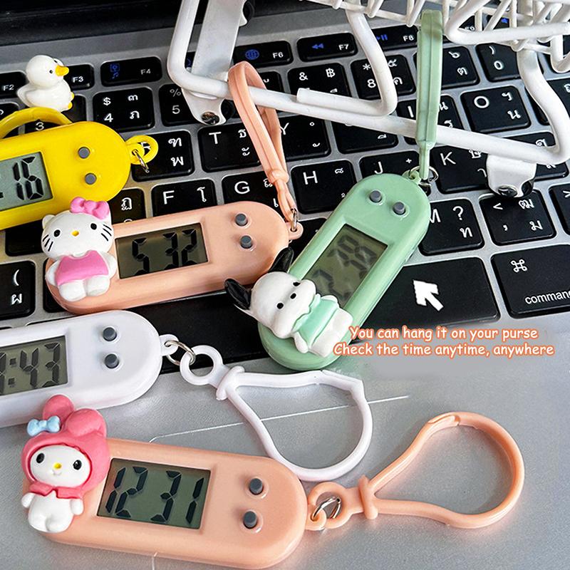 Product Introduction of Sanrio Hello Kitty Electronic Desktop Clock Keychain Kuromi My Melody Electronic Oval Watch Digital Table Time Display Clock 17