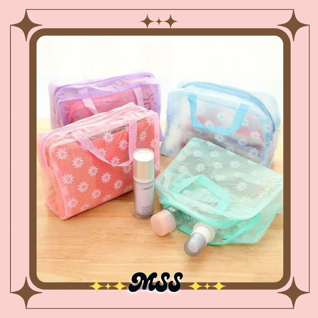 MSS -Tas Plastik Transparant Anti Air Motif Bunga Pouch Make Up Waterproof Travelling Bag Tas Kosmetik Murah Import