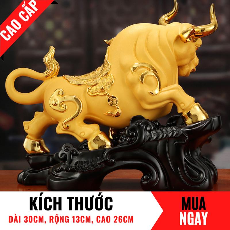 Tượng Trâu Con Giáp Tài Lộc Bằng Vàng Cát Mỹ Nghệ Cao 26cm 2