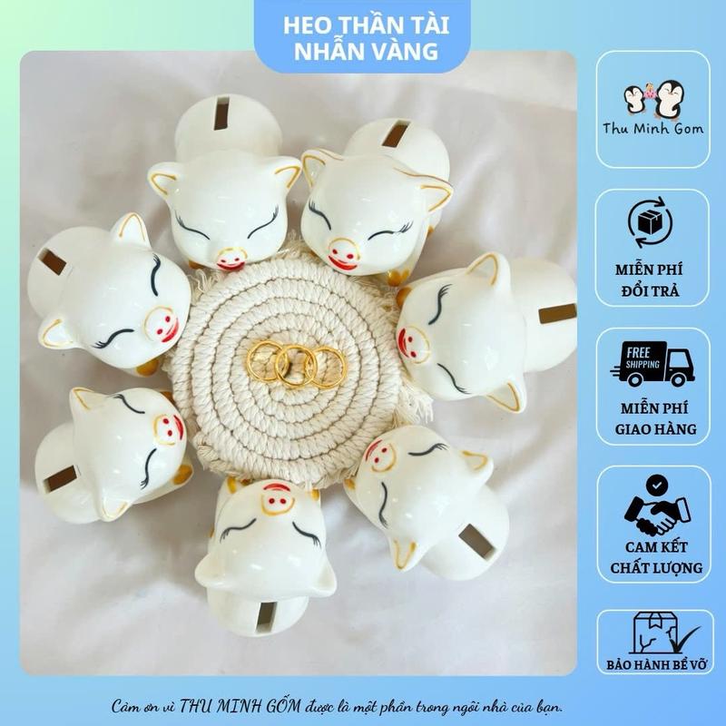[ Nhét nhẫn 1 chỉ ] Lợn thần tài nhẫn vàng mắt hí lỗ to Gốm sứ Bát Tràng cao cấp/ Heo nhét nhẫn/ ống heo đựng nhẫn