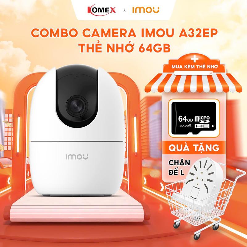 Combo Camera Imou wifi trong nhà Imou A32 3MP & Thẻ nhớ 64G, Xoay 360 độ, Phát hiện và Cảnh báo chuyển động, Đàm thoại 2 chiều - Imou Komex Store