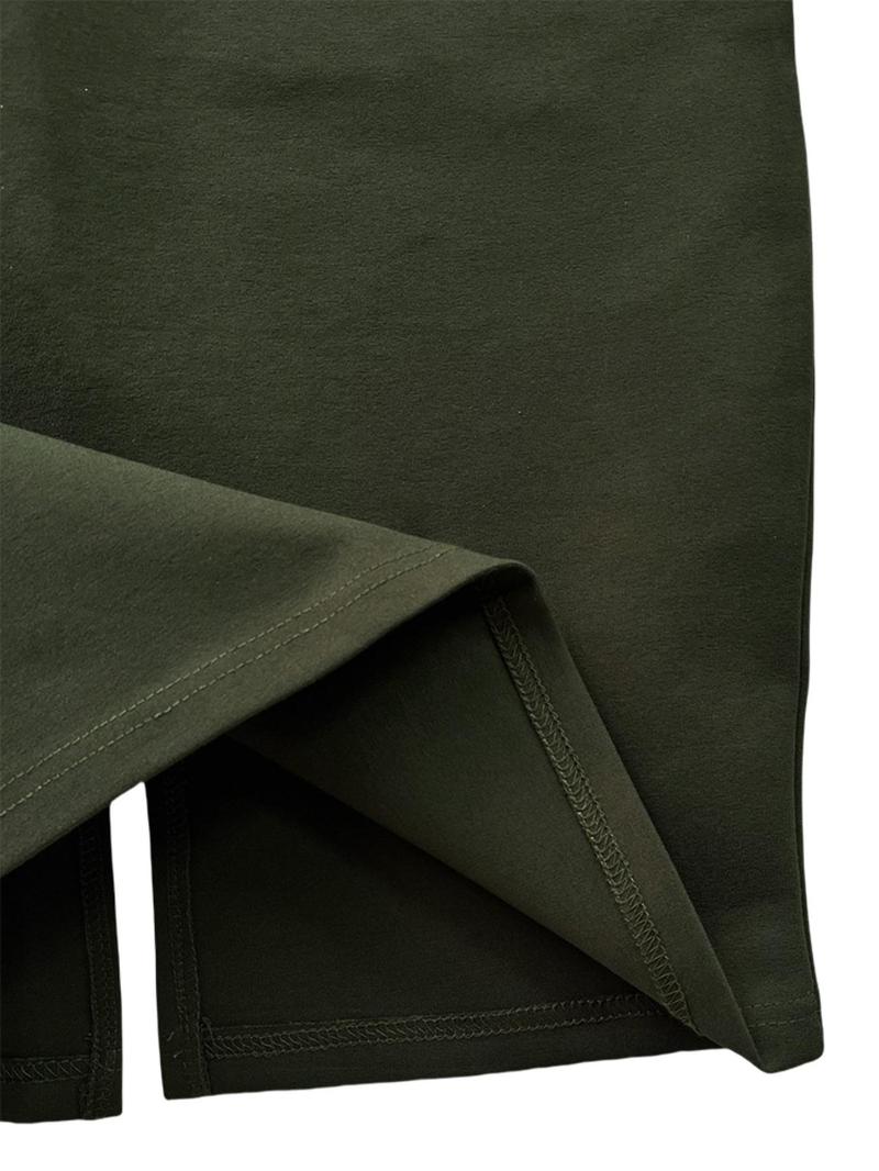 Product Introduction of Women's Appliques Belted Split Back Bodycon Skirt, Elegant Solid Color Knee Length Pencil Skirt for Party Holiday Wedding Guest, Ladies Bottoms for All Seasons 7