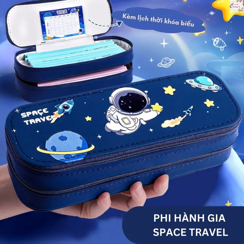 Hộp bút túi đựng bút 2 tầng khóa kéo bé gái bé trai họa tiết xinh xắn 0