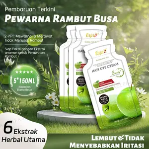 Fajazz【5pcs】03.Pewarna rambut berbahan dasar tumbuhan，Pewarnaan rambut dan perawatan rambut 2 in 1，Hitam bisa menutupi uban,