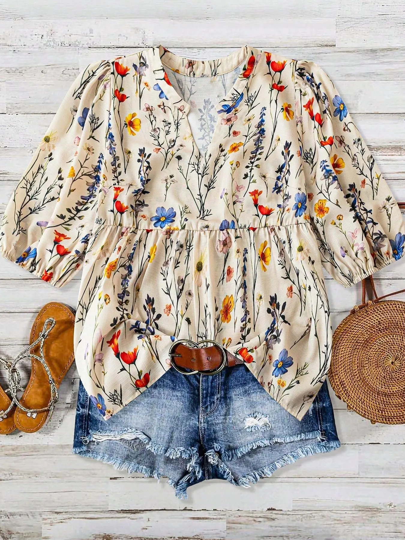 Women's Floral Print Blouse, Casual Top for Summer, Ladies Clothes for Daily Wear