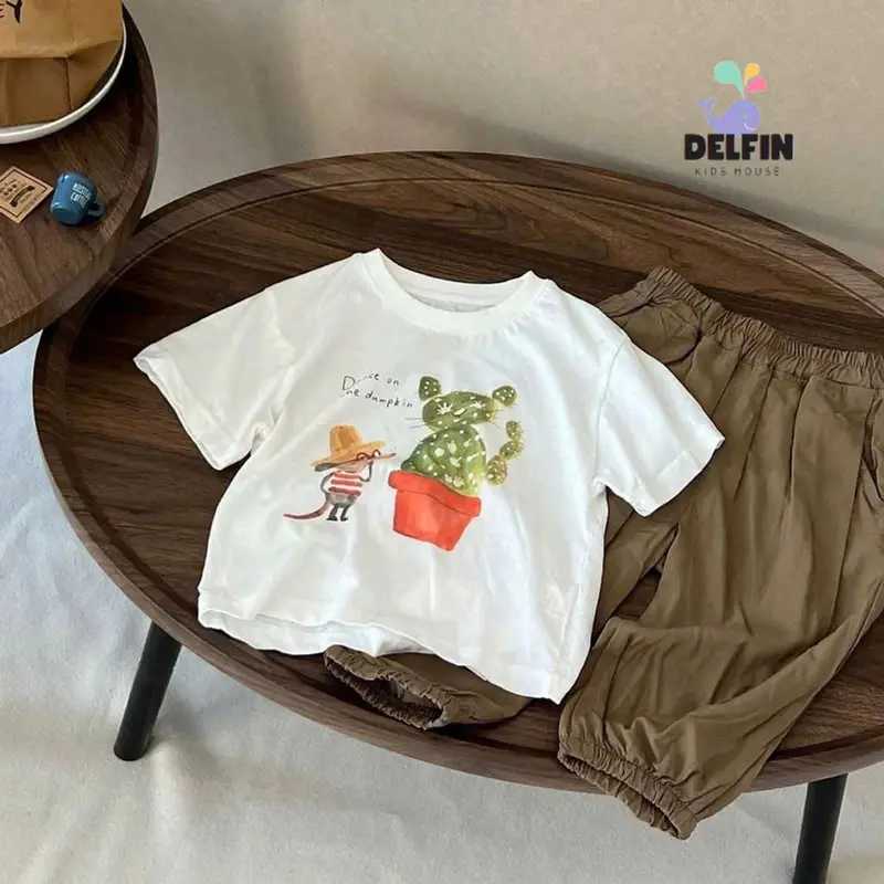 Áo thun bé gái, bé trai thun giấy Delfinkids, ngắn tay, cotton giấy siêu mát, size 10-30kg 4