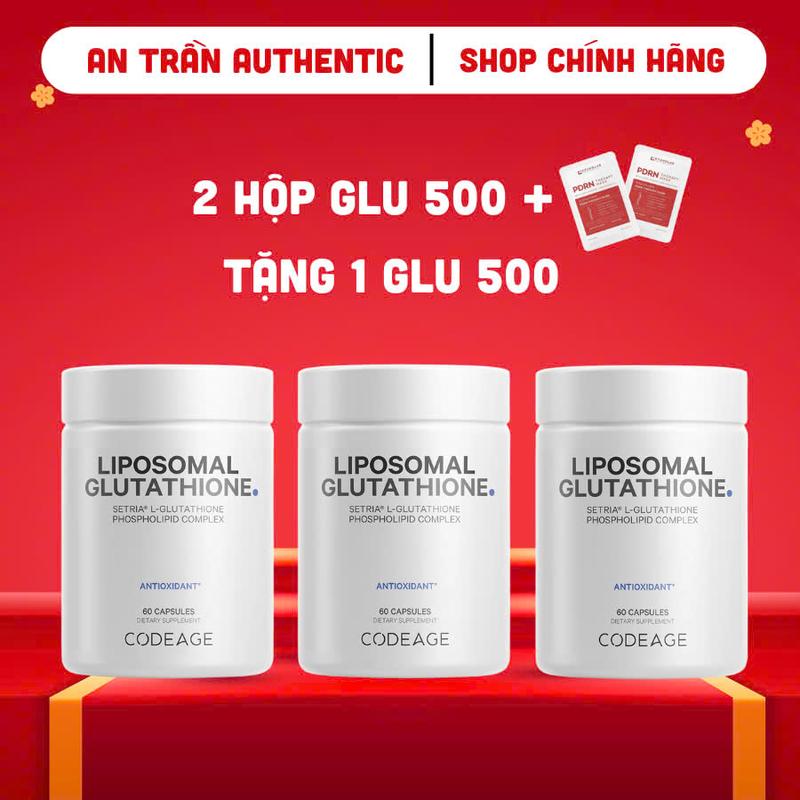   GLU 500  Viên uống Liposomal Glutathione Codeage  500mg  hỗ trợ sức khỏe hộp 60 viên e 