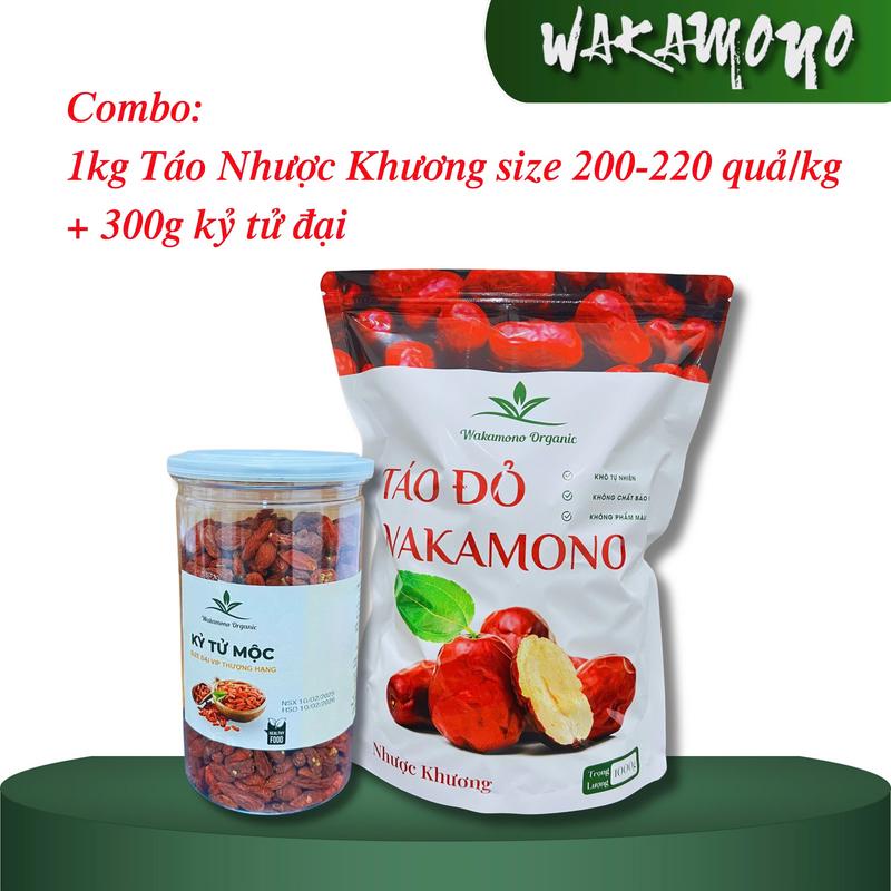  Combo 1kg Táo đỏ Nhược Khương khô tự nhiên size 200-220 quả   1KG và 300g Kỷ tử Size Đại VIP thượng hạng 