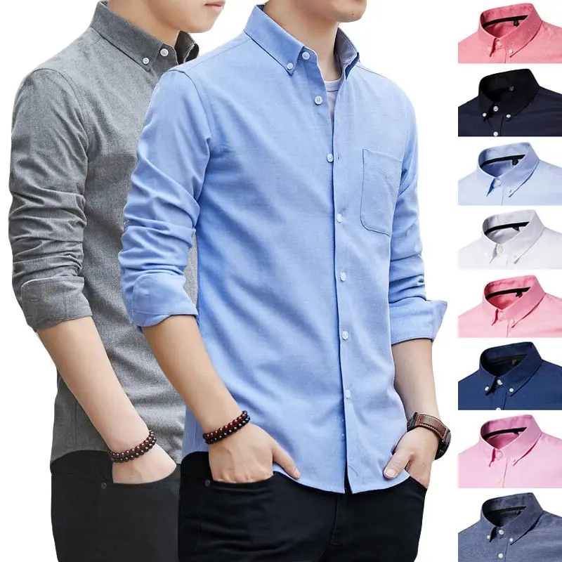 Áo Sơ Mi Oxford Nam, Dáng Ôm Phong Cách Hàn Quốc, Tay Dài, Ngoại Cỡ, Áo Sơ Mi Trang Trọng (M-5XL) Menswear Shirt