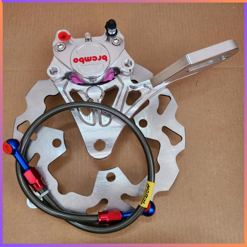 Combo Sau Xe Ex135 : Heo Bremb@ 2pis Trắng logo Đỏ + Pad Quay lên + Đĩa Size Zin 200mm Kèm Dây Dầu Morin Màu Xám