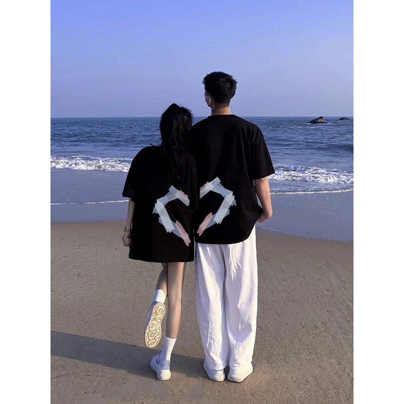 Set đồ đôi áo thun tay lỡ form rộng oversize trái tim nam nữ mặc cùng người yêu quà tặng bạn gái love Studio AS122 Cotton 2