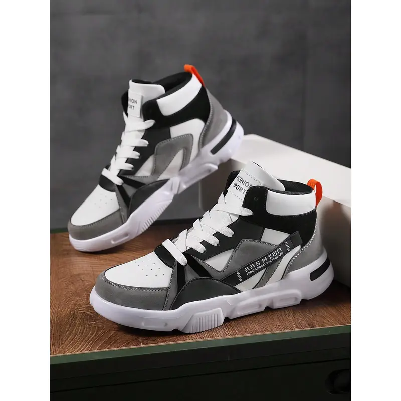 New Fashion Men Casual Shoes Lace-Up Splicing Letter Design Outdoor High-Top Sneakers, Shoes For Men 7