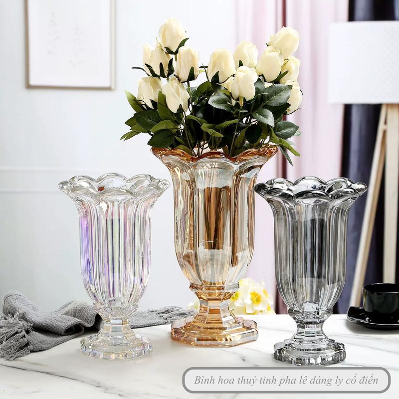 28-23-18 cm Bình cắm hoa dáng ly thuỷ tinh trang trí phòng khách - Lọ hoa decor bàn tiệc sang trọng ly cắm hoa thuỷ tinh trong suốt nhiều size Thủy Tinh