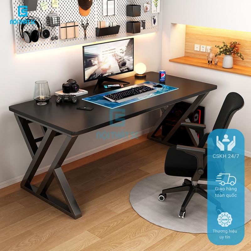 Bàn làm việc, bàn gaming Nội Thất 5C Model 1 Double X mặt bàn bo góc an toàn, gỗ mdf dày 15mm, chân sắt hộp 20x40cm màu full đen/trắng kiểu dáng hiện đại chắc chắn phù hợp học tập, làm việc, chơi game
