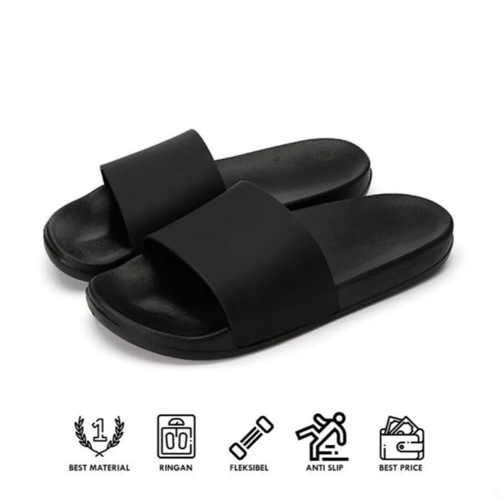 SANDAL SLOP PRIA POLOS FULL KARET FULL HITAM PUTIH Shoes Selop Sendal