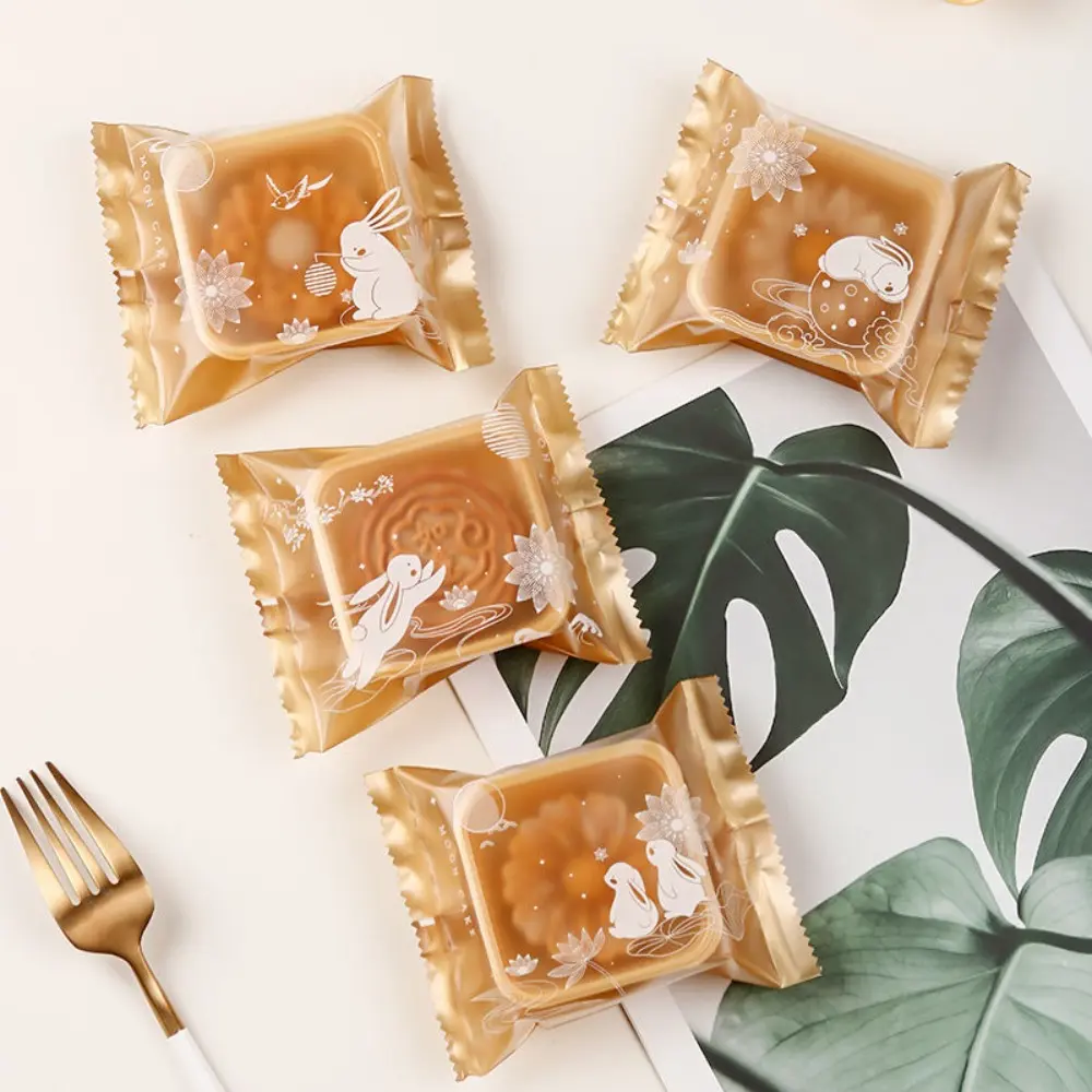 100pcs Moon Cake Packaging Wrapper Plastic Mooncake Packaging Bag Frosted Clear Handmade Biscuit Packaging Bag Dust-proof Serrated Sealing DIY
