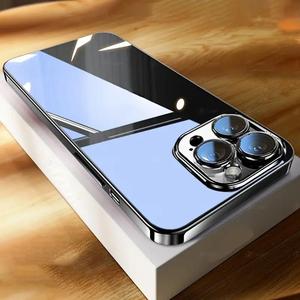 高級電鋼透明適用するApple 16Promax携帯電話ケース新15Proレンズフィルム付きIphone14Plus耐衝撃13Pro超薄型シリコン12高級男女11携帯電話保護カバー