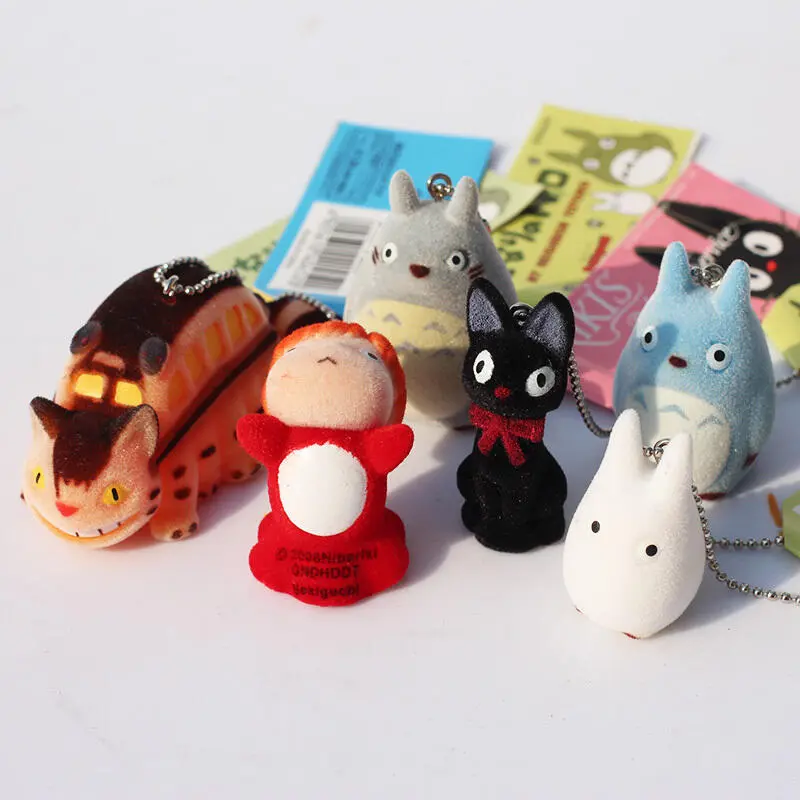 6Pcs/Lot Hayao Miyazaki Cartoon Movie My Neighbor Totoro Ponyo On The Cliff KiKis Delivery Service Kitten Bus Stuffed Plush Figure Toys Doll Keychains