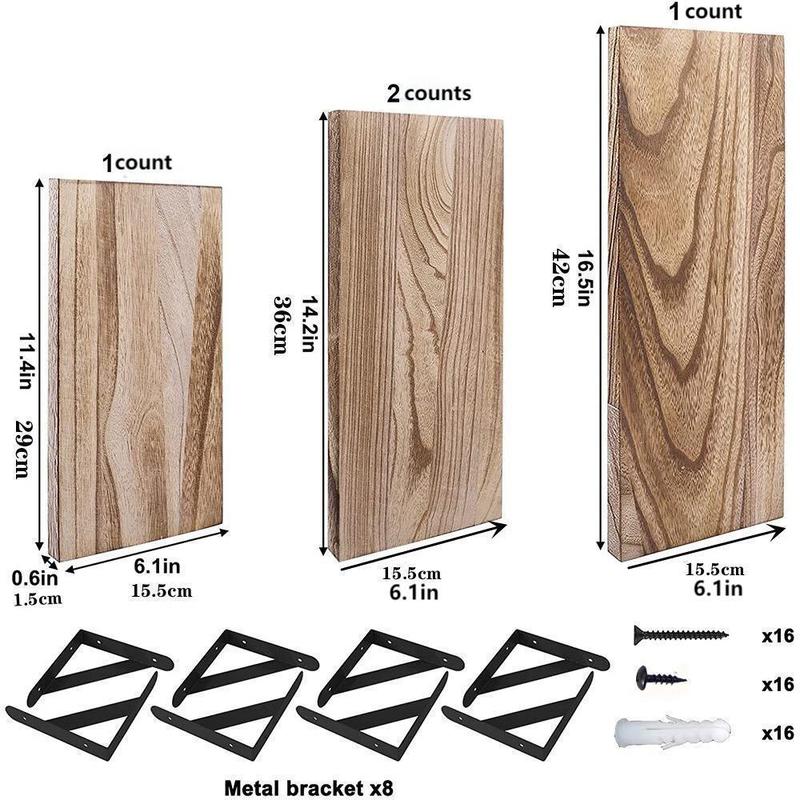 Product Introduction of Wooden Wall Mounted Shelf, 4 Counts/set Wall Mounted Storage Rack, Floating Shelf for Bathroom Bedroom Living Room Kitchen Office 1