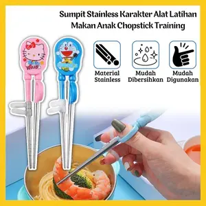 Sumpit Anak Karakter Food Grade / Chopstick Training Stainless Berkualitas Anti Karat / Sumpit Latihan Belajar Makan Motif Lucu Ezzy