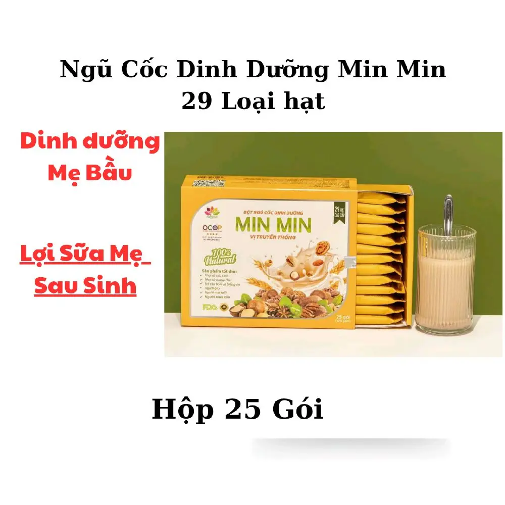 NGŨ CỐC BẦU, LỢI SỮA,DINH DƯỠNG Min Min 29 loại hạt tự nhiên (Dạng gói 25 gói) lecithin vitamin nghệ nano