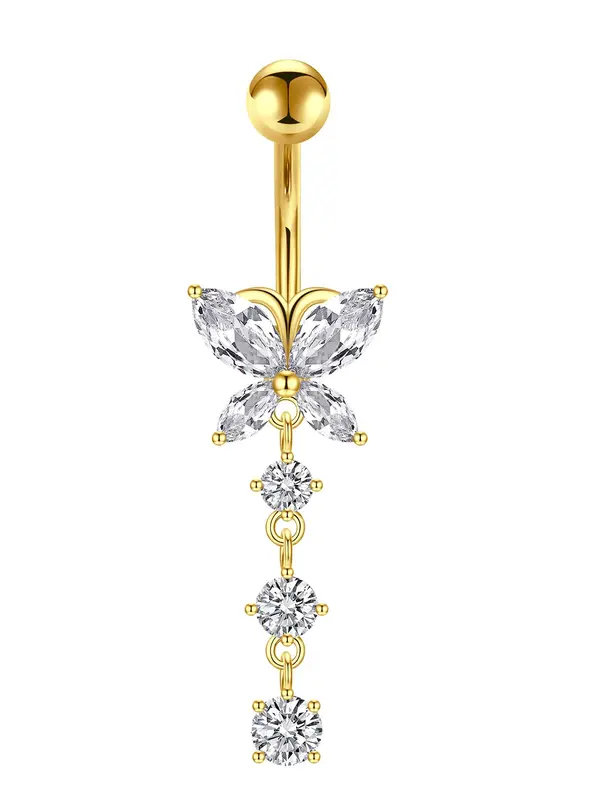Butterfly Shaped Rhinestone Decor Belly Button Ring, Belly Piercing Accessory, Body Jewelry for Women & Men 3