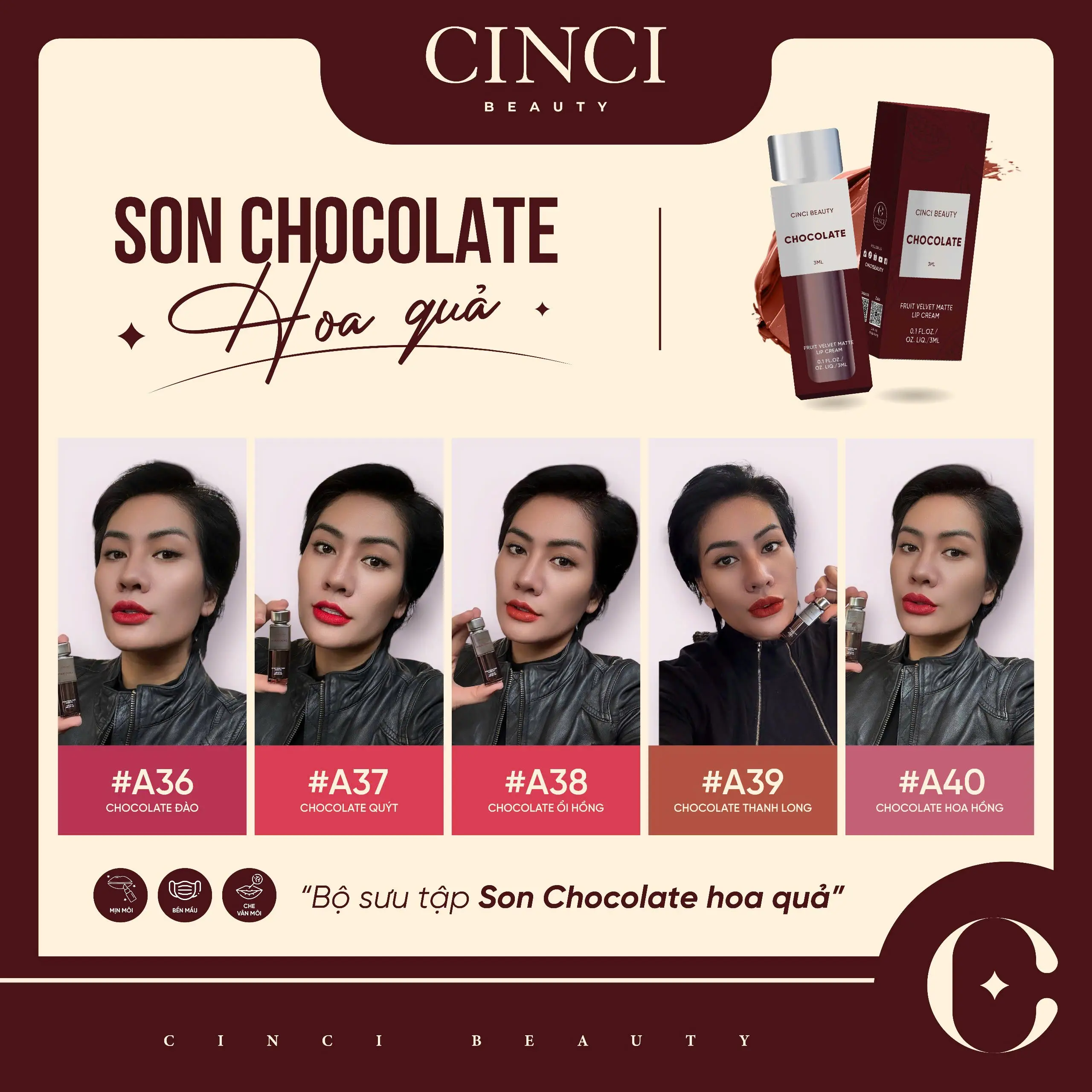 [DVMINHCUC] SON CINCIBEAUTY - SON KEM LÌ  - MÀU SON TRENDY 2024 - Son Môi - Mỹ Phẩm