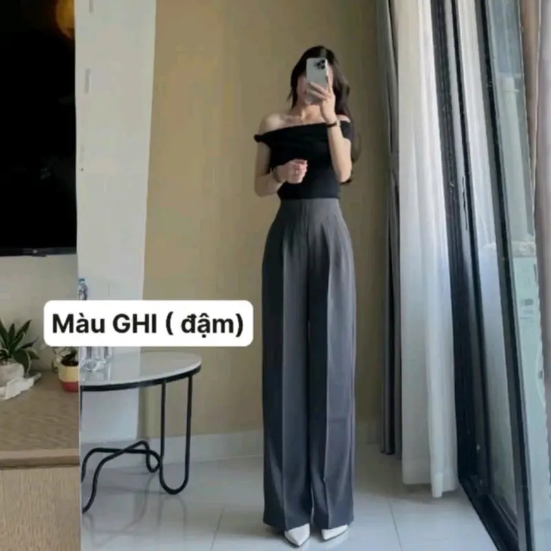 Quần tây ống rộng nữ cạp liền lưng cao có khoá kéo bên hông ( vải gold loại 1 mềm mịn sóng quần) dài trên 100cm Nhung Kem Ong Women 2