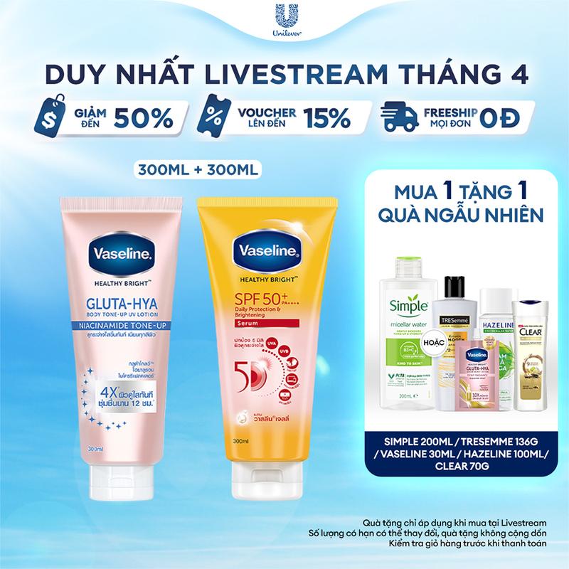 Combo 2 Skincare Serum Chống Nắng Với SPF50+PA++++ Hỗ Trợ Bảo Vệ Da 300ml + Sữa Dưỡng Thể Vaseline Gluta-Hya Hỗ Trợ Nâng Tông Nữ 300ML [1]