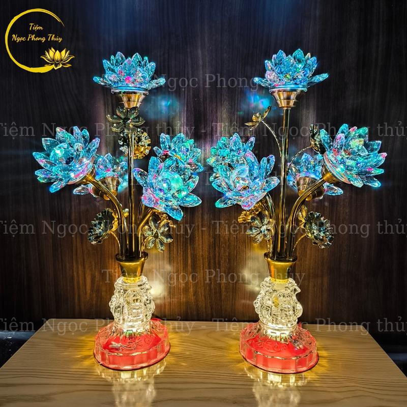 Đèn thờ 5 bông pha lê 3 chế độ sáng Trang Trí Nhà Decor Phòng Decor Phòng Khách 2