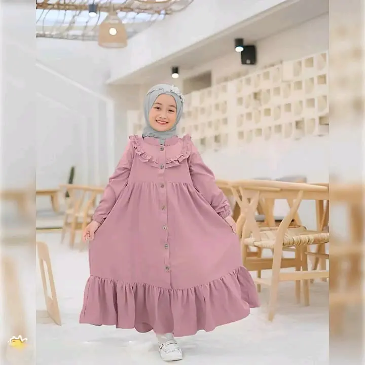 Baju Gamis Anak Perempuan 2-7 Tahun / Dress Anak Perempuan Crinkle Airflow/ Baju Anak Muslim Hijab Panjang Ruffle Kerah Cantik Kancing Nyaman Variasi 6