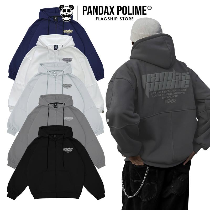 Áo khoác nỉ hoodie zip nam nữ local brand unisex bigsize bông dầy dặn dây kéo có mũ to mặc cặp đôi Pandax Polime Race Menswear Tay Dài Có Túi Xám Dài Tay