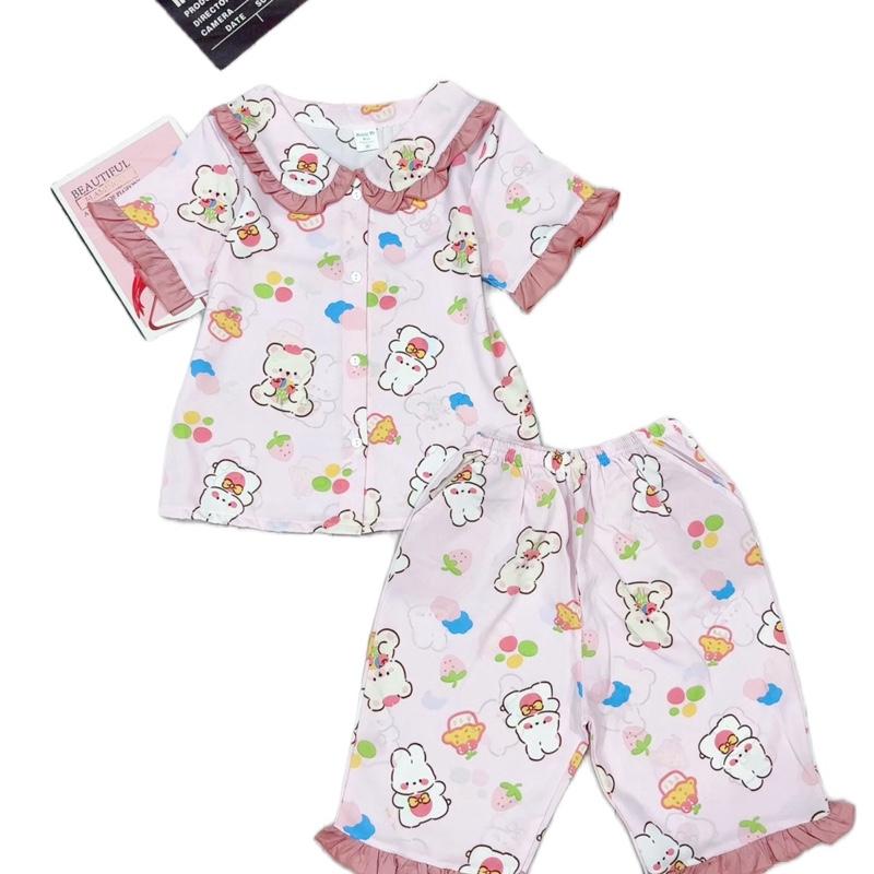 MÃ M19 :20-48kg . bộ đồ quần lửng  pijama cổ bèo tiểu thư cho bé size đại. chất liệu LỤA MANGO mềm mịn, Bộ mặc nhà thoáng mát thấm hút mồ hôi Thun Áo Ngủ bé  tiên đồ  bộ  pijama  cho  bé  gái  30  đến