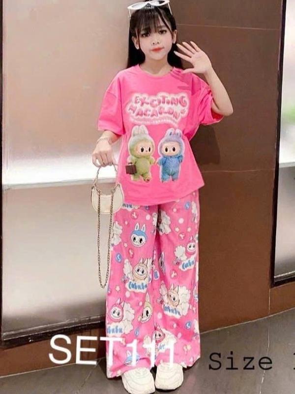 Sét bộ áo thun quần dài ( MẪU LABUBU ĐÔI BẠN THÂN GẤU YÊU ) dành cho bé gái size 9-45kg mã TR6666
