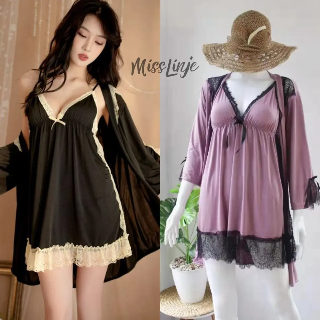 Setelan Lingerie Baju Tidur Kimono Spandek Import Premium Muat sampai Ukuran Jumbo